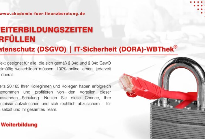 Datenschutz (DSGVO) und IT-Sicherheit (DORA)-WBThek®: Online-Schulung mit Zertifikat